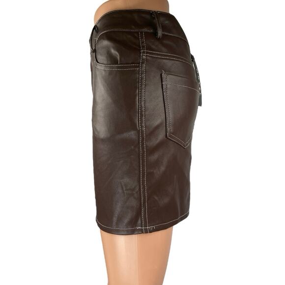 NEW Urban Outfitters Motel Brown Faux Vegan Leather Mini Pencil Bodycon Skirt S - Picture 2 of 5